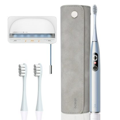 Sada XPD stříbrný + S1 sanitizér + 2pack hlavic Plaque Control P1C9 + kož. cest. pouzdro
