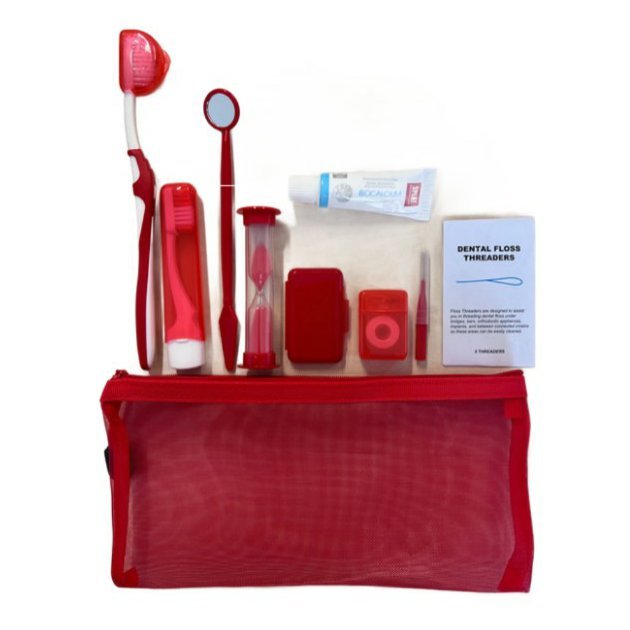 Ortho set pomucek na cisteni zubu s rovnatky cerveny