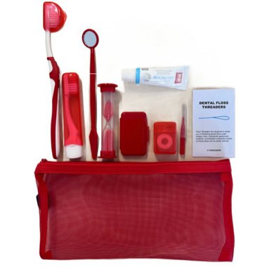 Ortho set pomucek na cisteni zubu s rovnatky cerveny