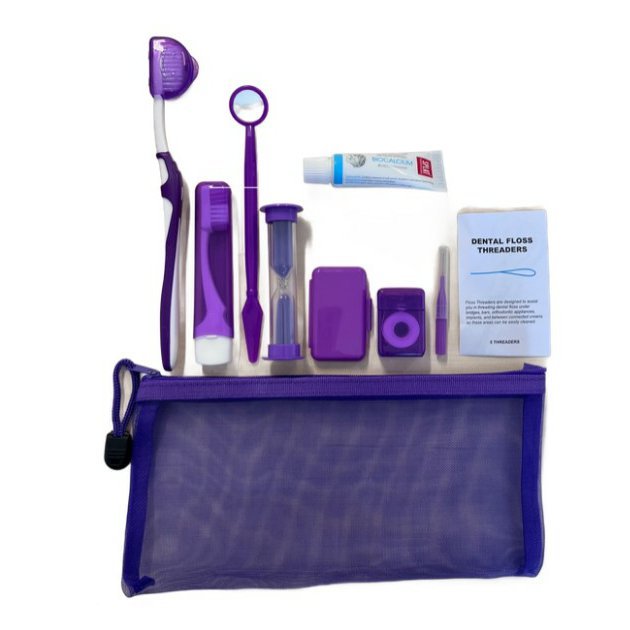 Ortho set pomucek na cisteni zubu s rovnatky fialovy
