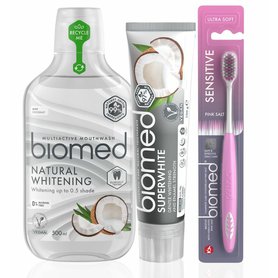 Biomed Superwhite sada bělicí zubní péče, zubní pasta 75ml, kartáček a ústní voda 500 ml Biomed Superwhite sada bělicí zubní péče, zubní pasta 75ml, kartáček a ústní voda 500 ml