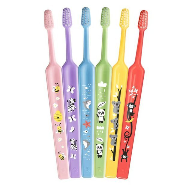 TePe Mini X-SOFT dětský zubní kartáček v blistru s obrázkem 0-6 let